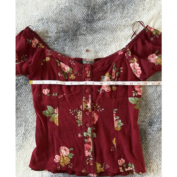 E Hanger M Peasant Red Smocked Back Sweetheart Neckline Blouse Size Large - Picture 7 of 11